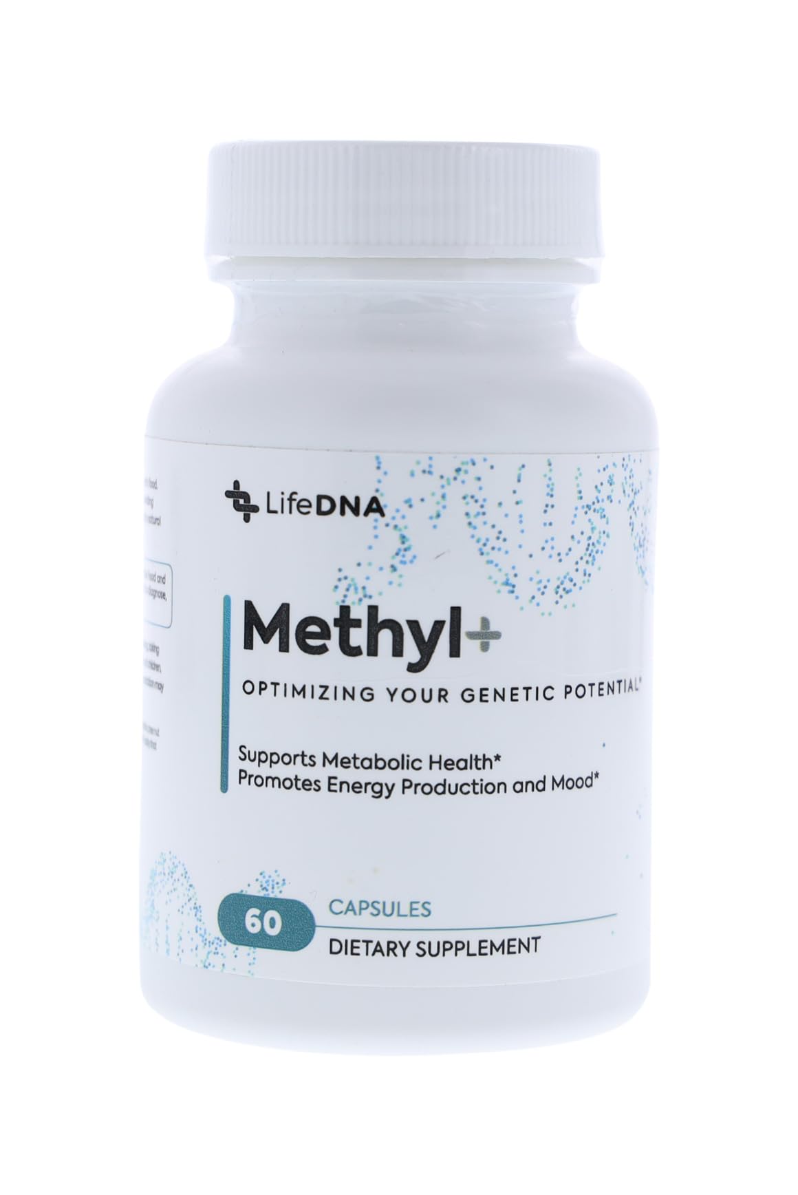 LIFEDNA frasco frontal del suplemento Methyl+ con diseño claro y profesional