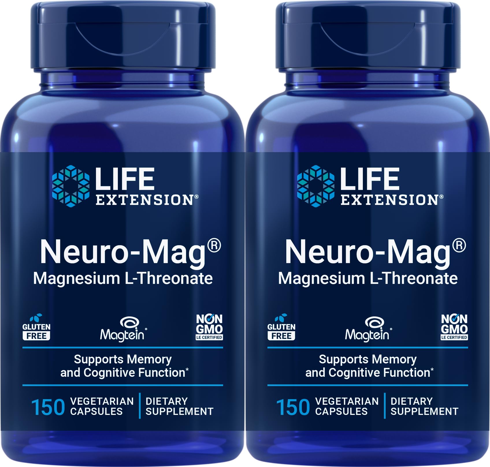 Life Extension frasco frontal Neuro‑Mag mostrando diseño y cantidad