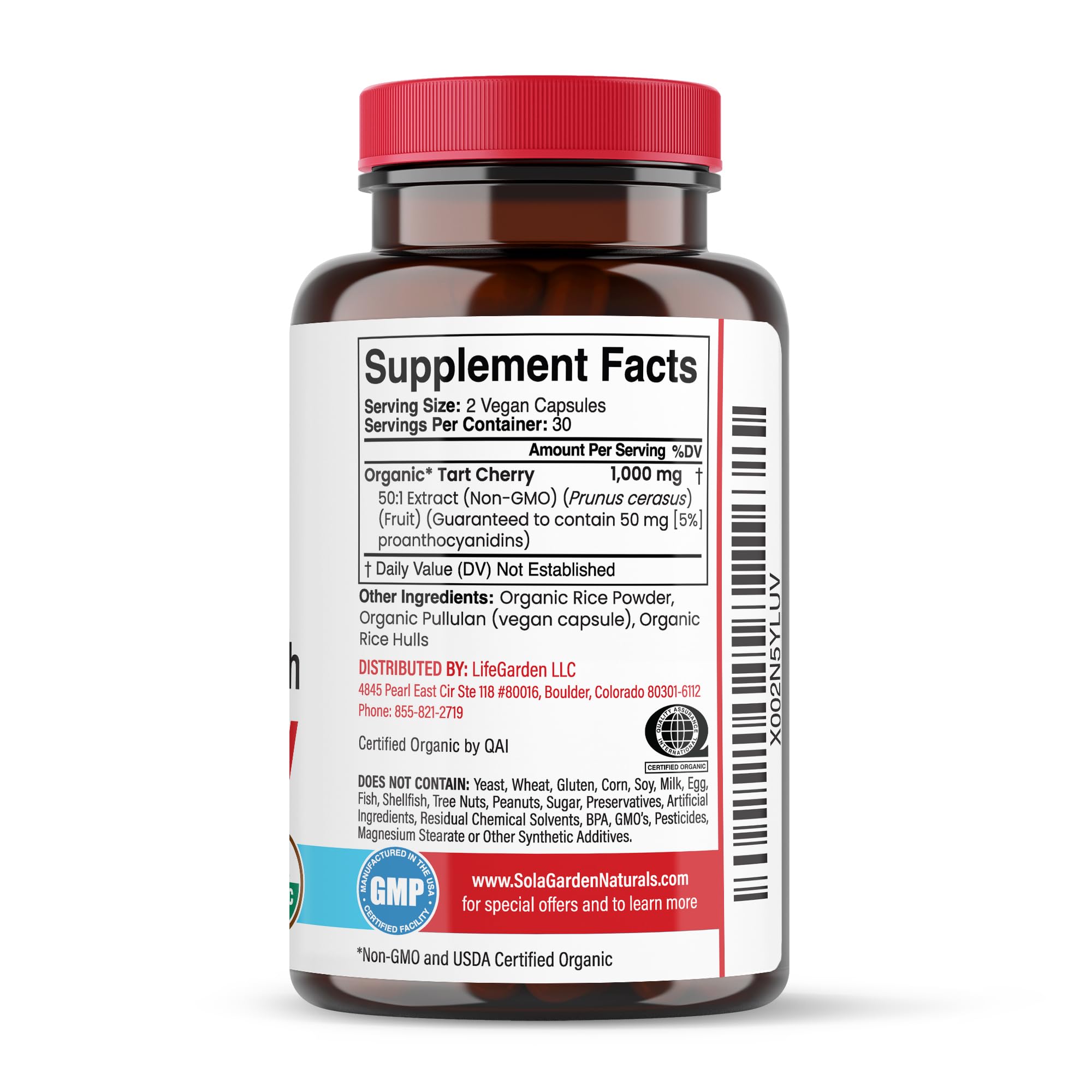 LifeGarden Naturals botella con sello cGMP empacada en instalaciones USA