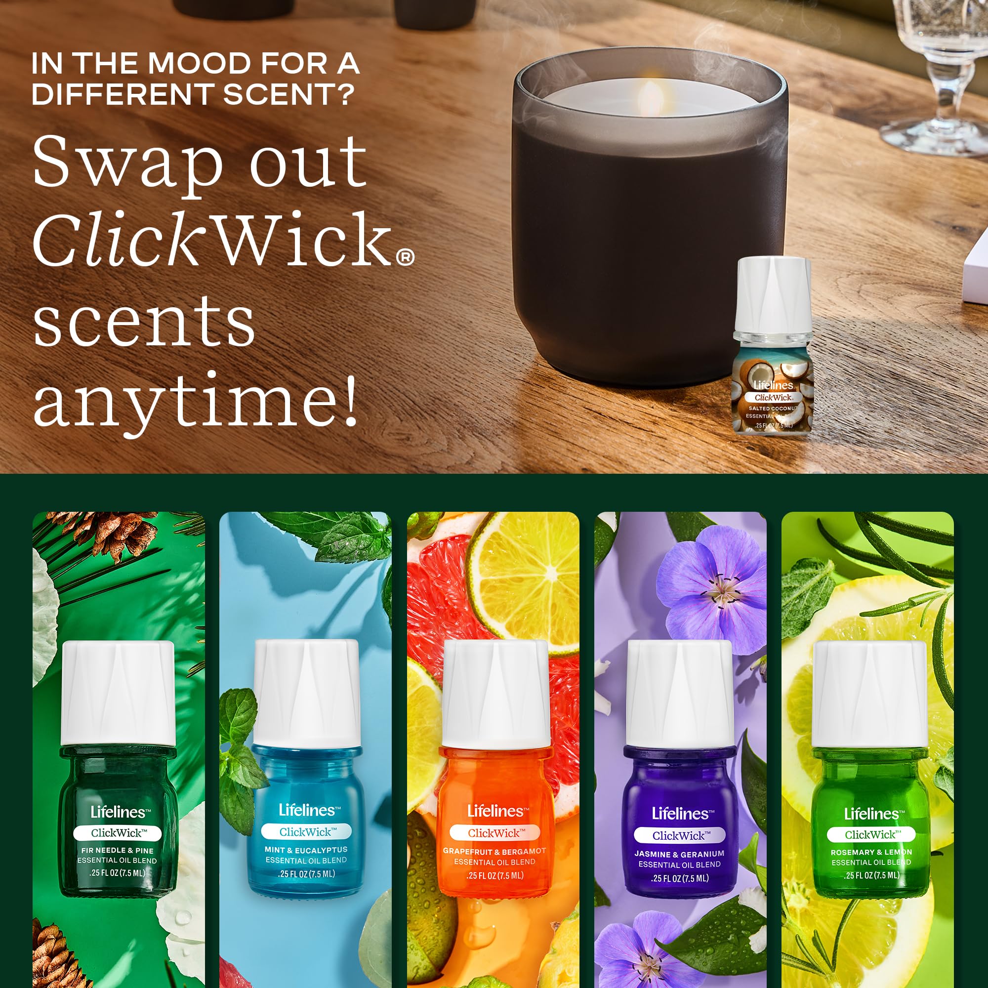 Escena lifestyle con Lifelines ClickWick ambientando sala para bienestar