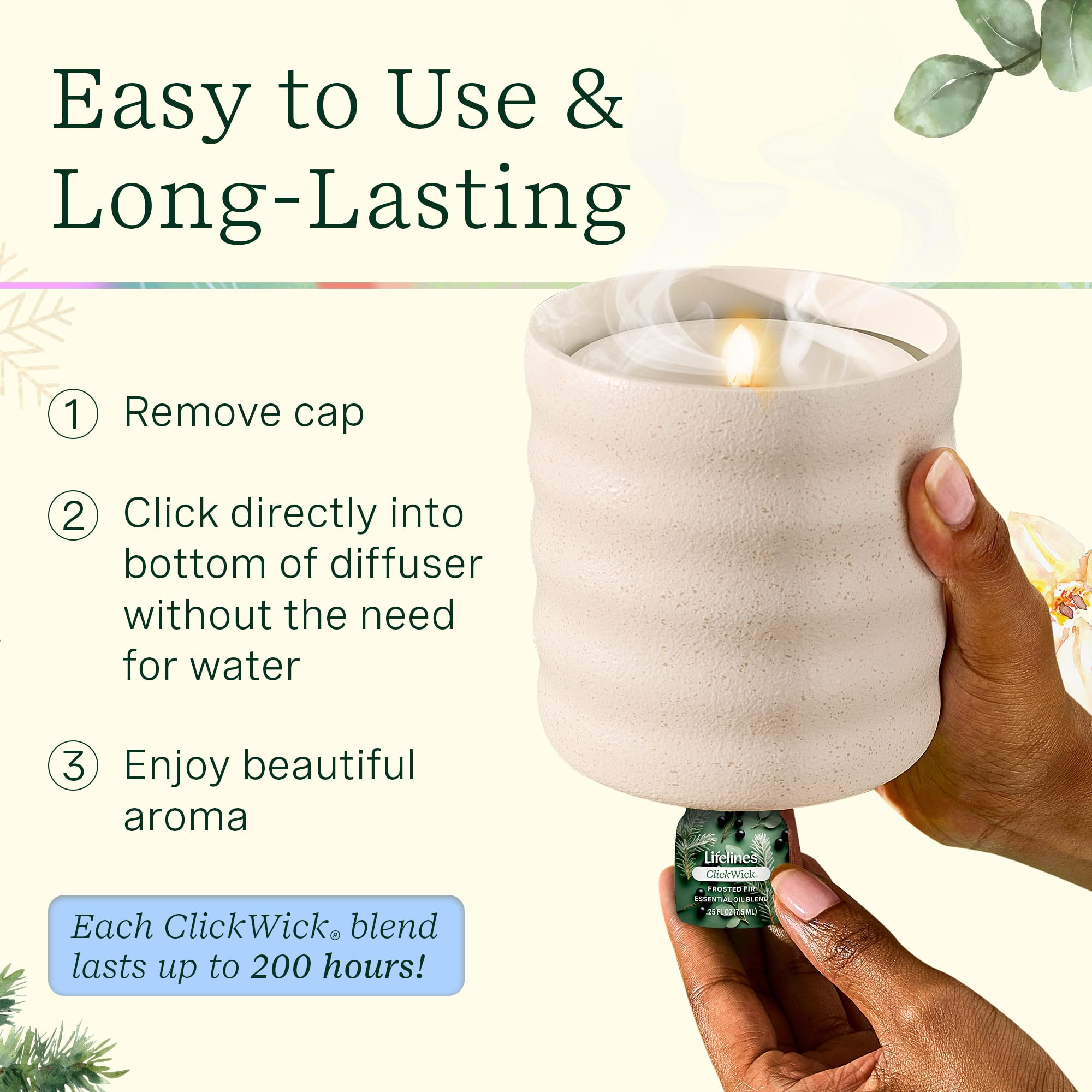 Lifelines botella ClickWick insertada en difusor Candle para uso sencillo