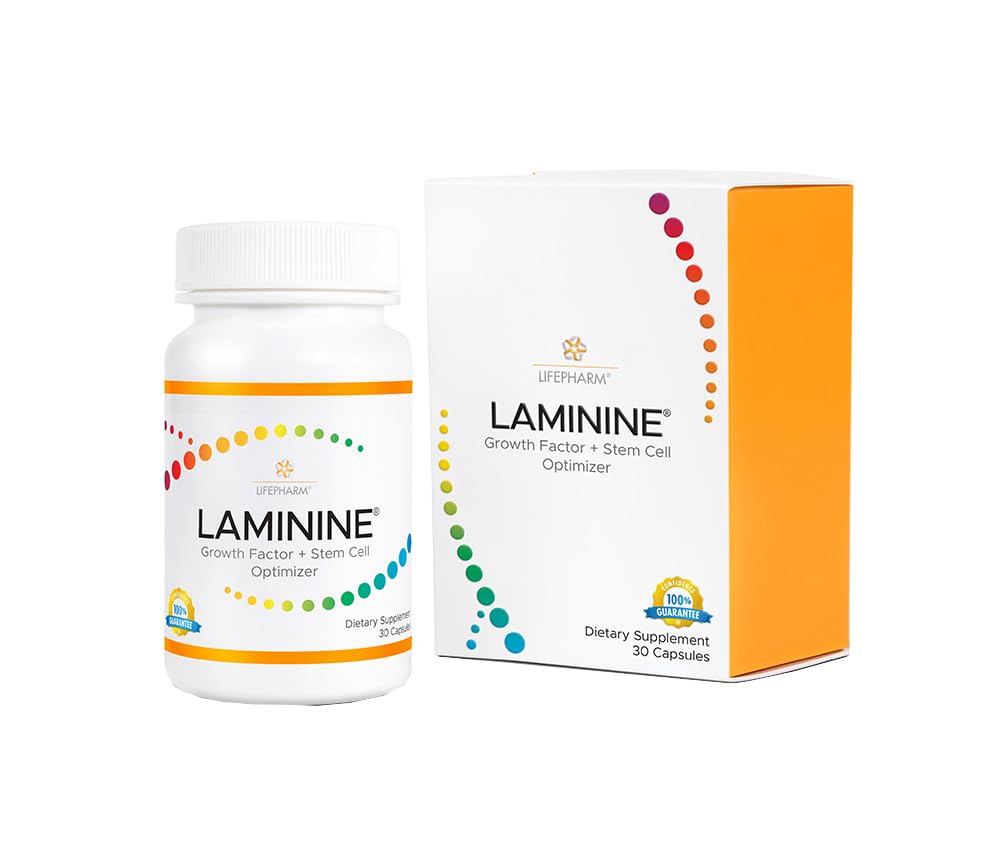 Lifepharm Laminine vista frontal botella y etiqueta clara beneficio nutricional