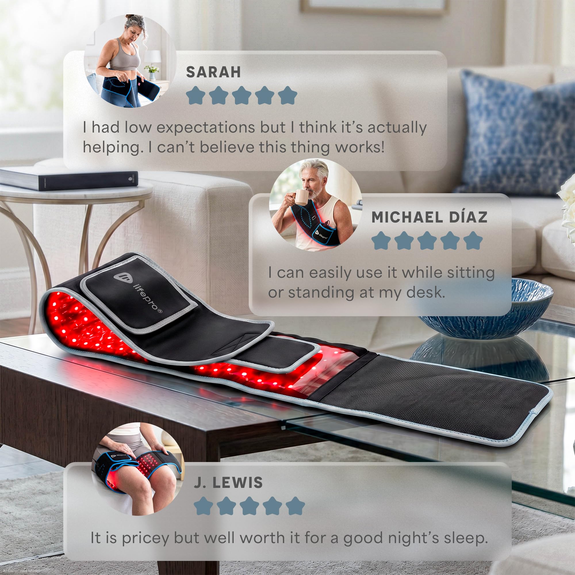 LifePro cinturón junto a un objeto para comparar tamaño y escala