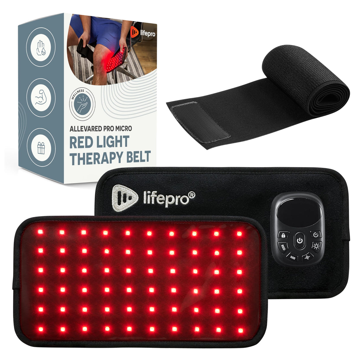 LifePro cinturón frontal mostrando cobertura lumbar y comodidad