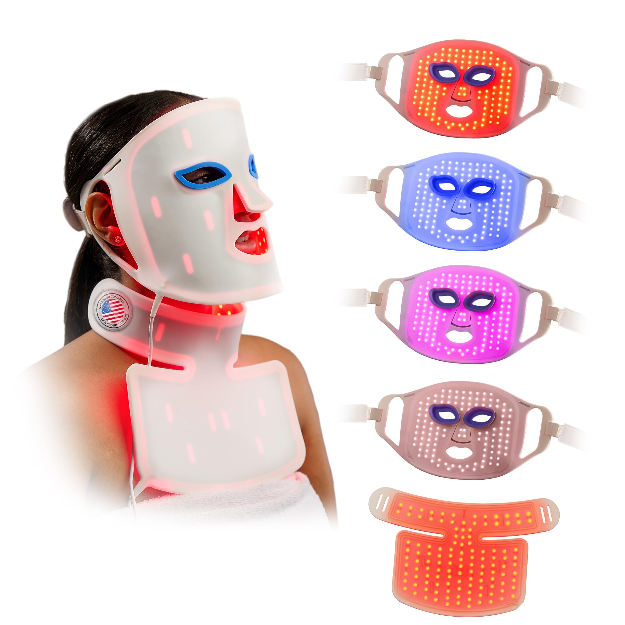 Lifepro máscara frontal mostrando cobertura completa del rostro y cuello beneficio de tratamiento integral