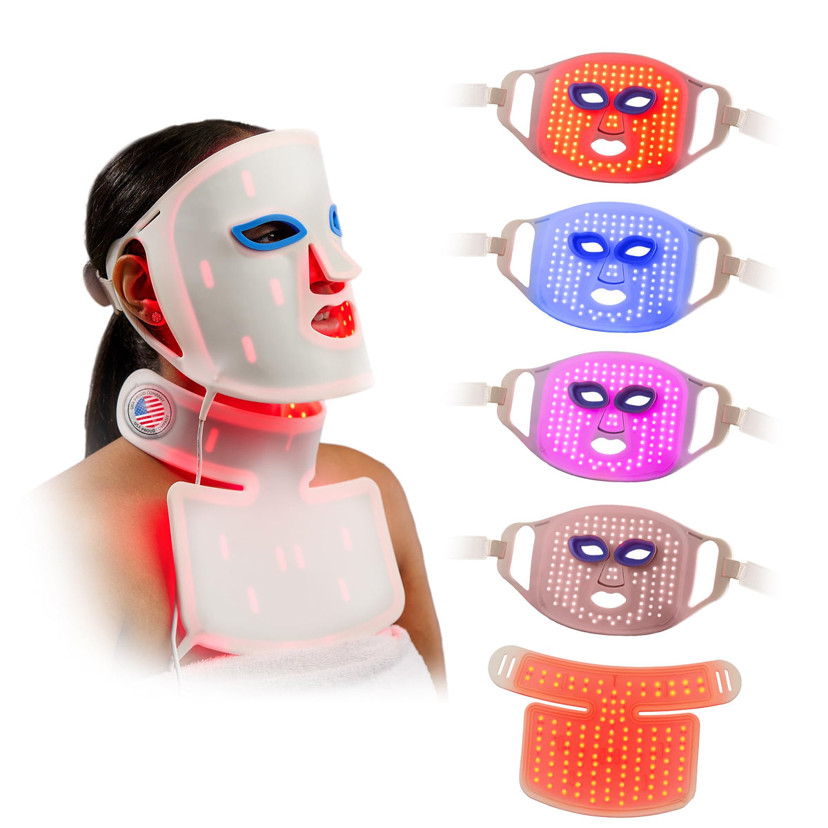 Lifepro máscara frontal mostrando cobertura completa del rostro y cuello beneficio de tratamiento integral