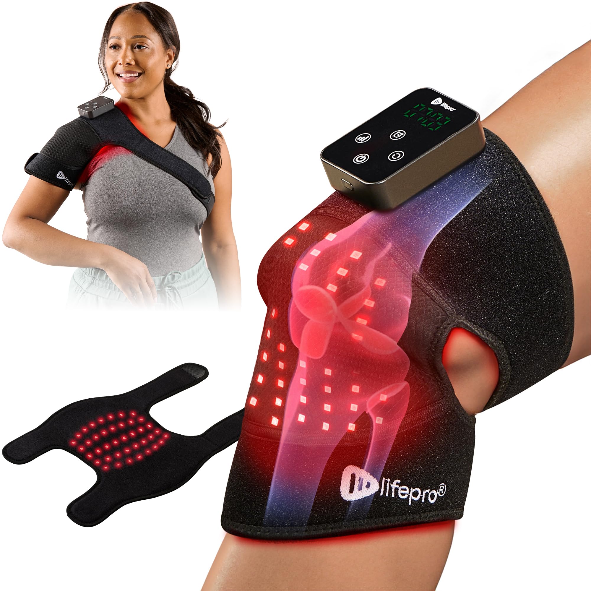 Lifepro rodillera frontal mostrando ajuste seguro y comodidad