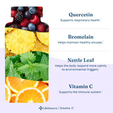 LifeSeasons Breathe-X frasco en mano para comparar tamaño y dosis