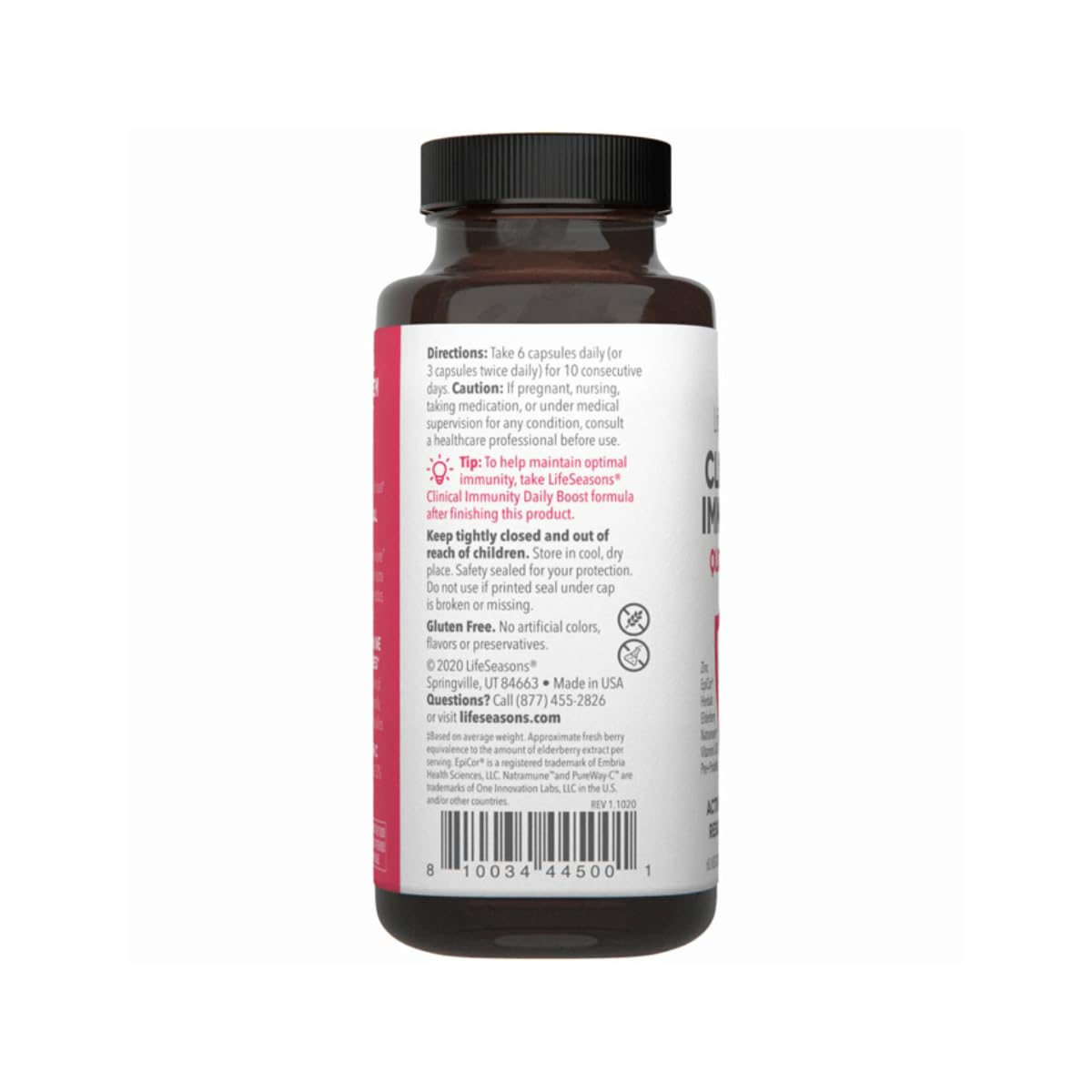 LifeSeasons frasco con ingredientes naturales y hojas que sugieren apoyo inmune
