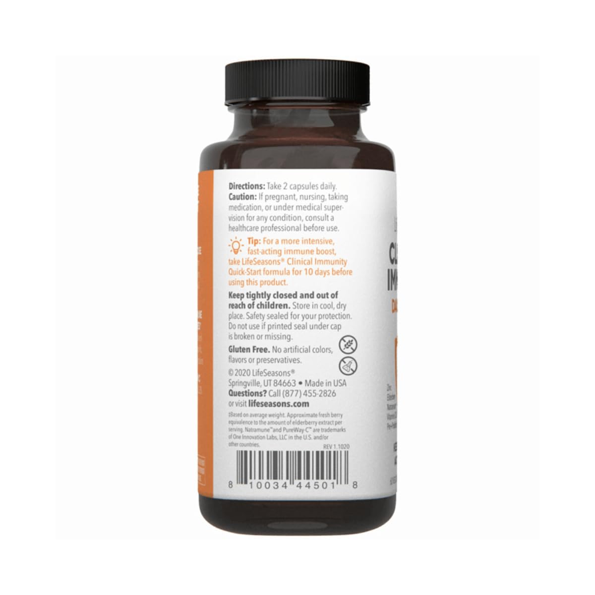 Etiqueta LifeSeasons con lista de ingredientes clave y dosis clínicas