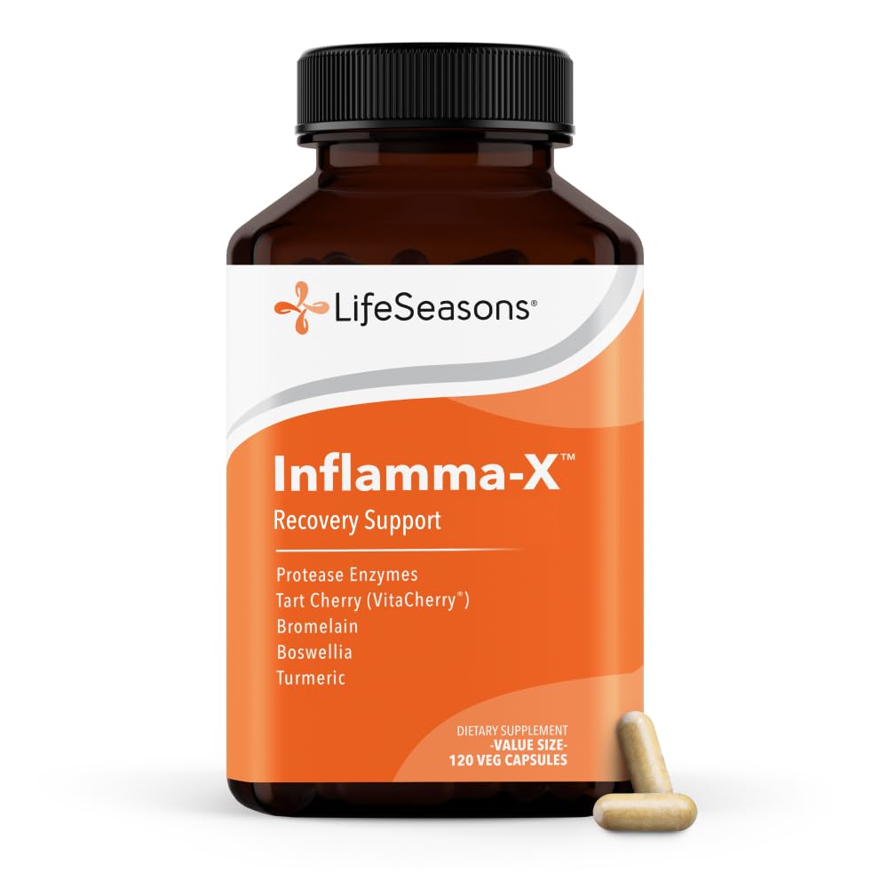 LifeSeasons frasco Inflamma-X frontal mostrando el envase y beneficio de soporte articular