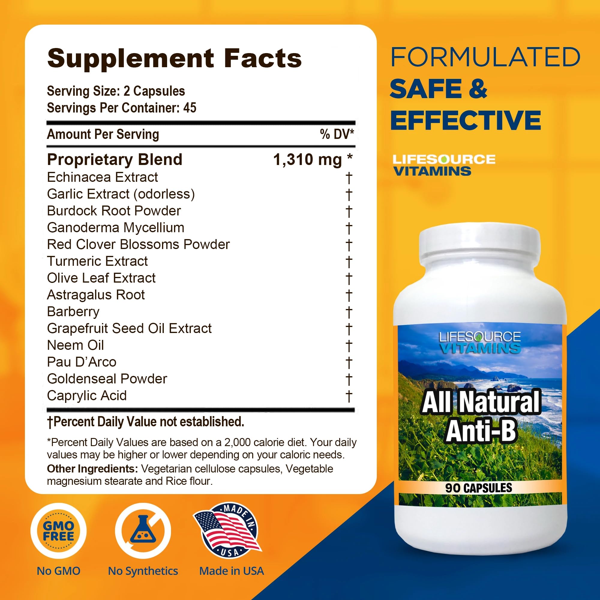 LifeSource Vitamins etiqueta con lista de ingredientes y recomendaciones de uso