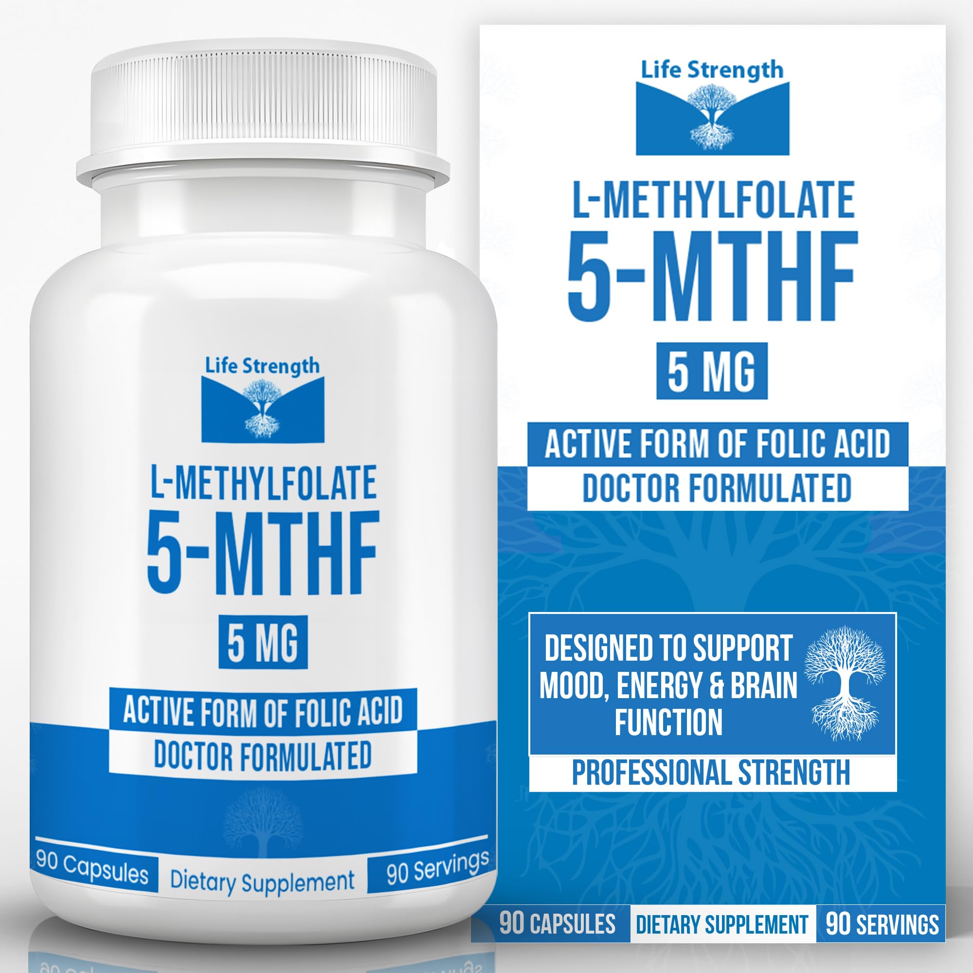 LifeStrength frasco frontal mostrando 90 cápsulas y etiqueta clara