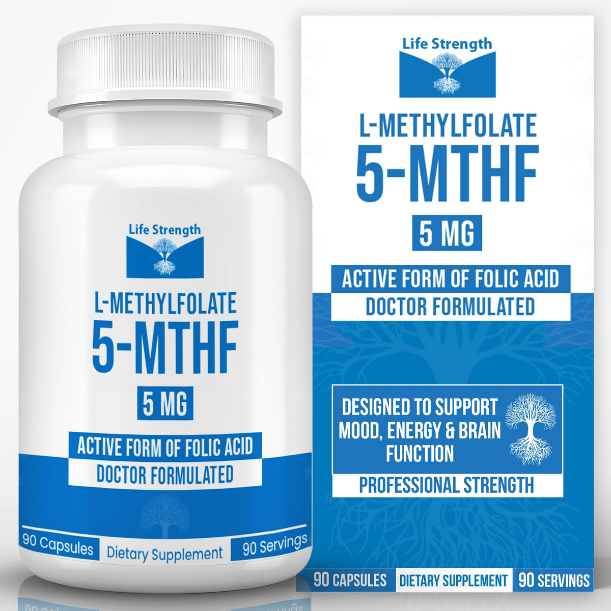 LifeStrength frasco frontal mostrando 90 cápsulas y etiqueta clara