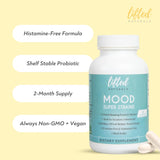 Lifted Naturals etiqueta con lista de cepas y 30B CFU destacada