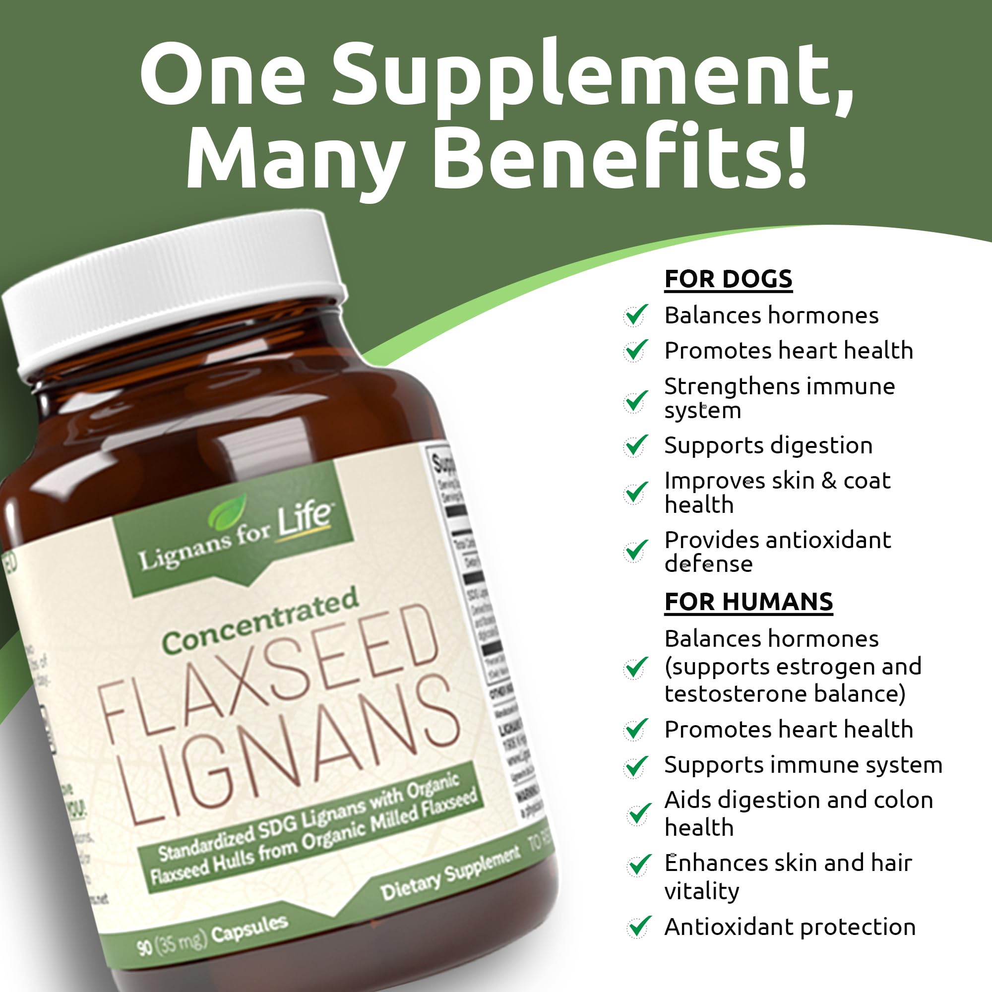 Lignans For Life cápsula abierta con contenido de linaza y beneficio nutricional
