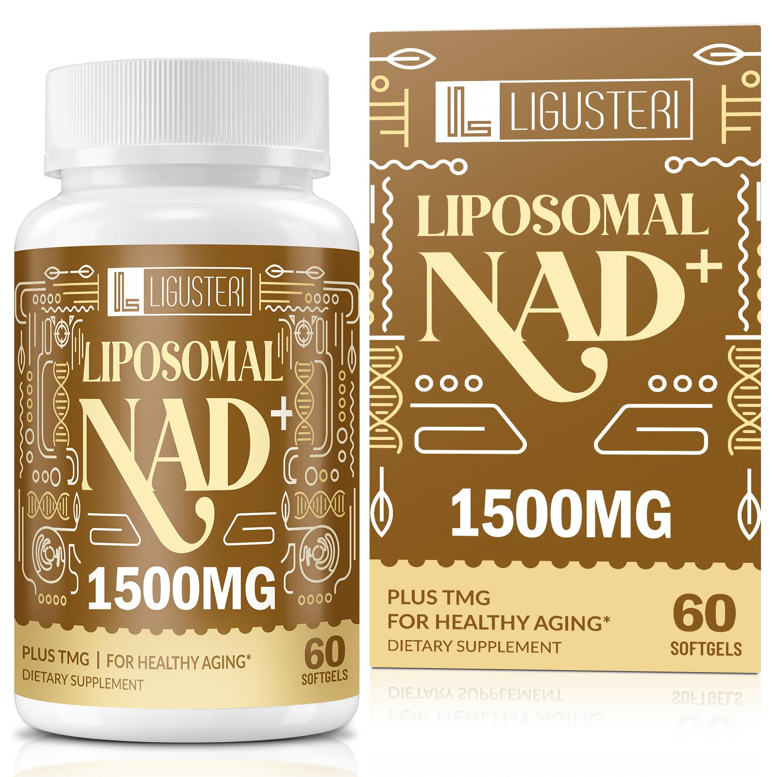 LIGUSTERI frontal del envase mostrando 60 softgels y beneficios clave