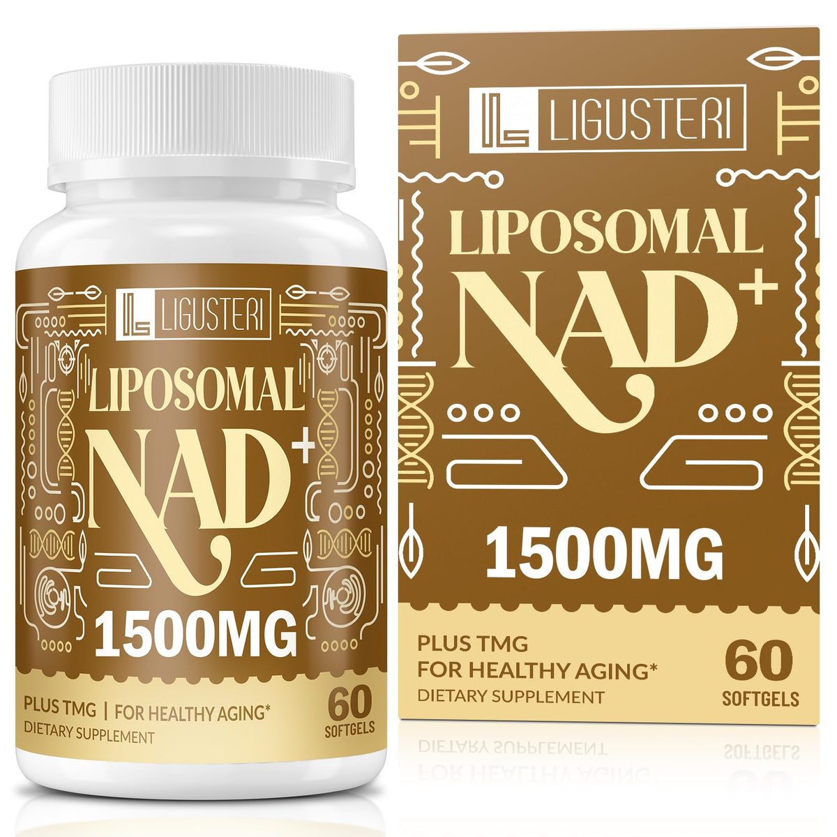 LIGUSTERI frontal del envase mostrando 60 softgels y beneficios clave
