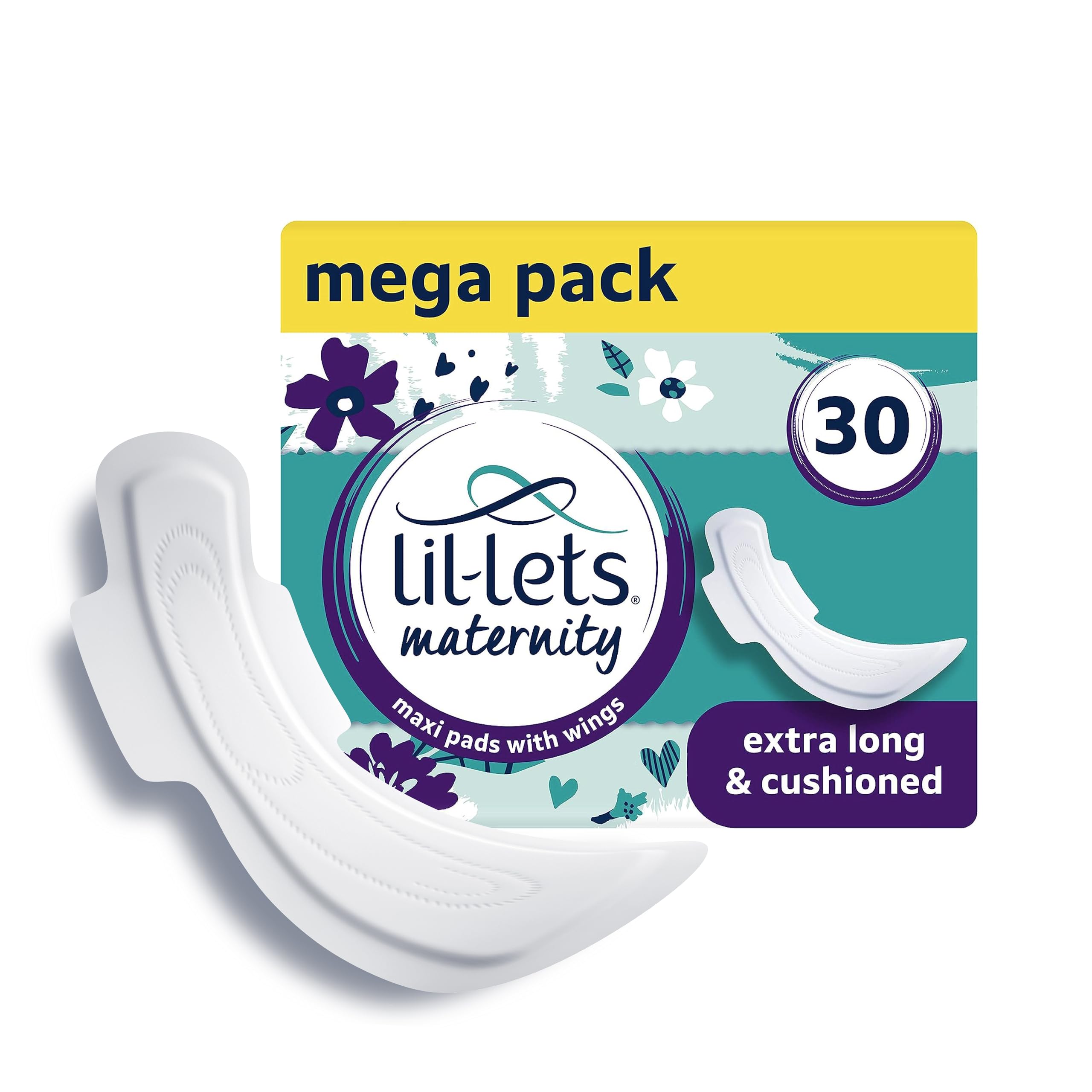 Lil-Lets empaque frontal mostrando 30 unidades para seguridad postparto