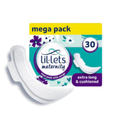 Lil-Lets empaque frontal mostrando 30 unidades para seguridad postparto