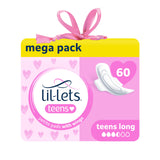Lil-Lets empaque frontal mostrando 60 compresas y beneficio de preparación
