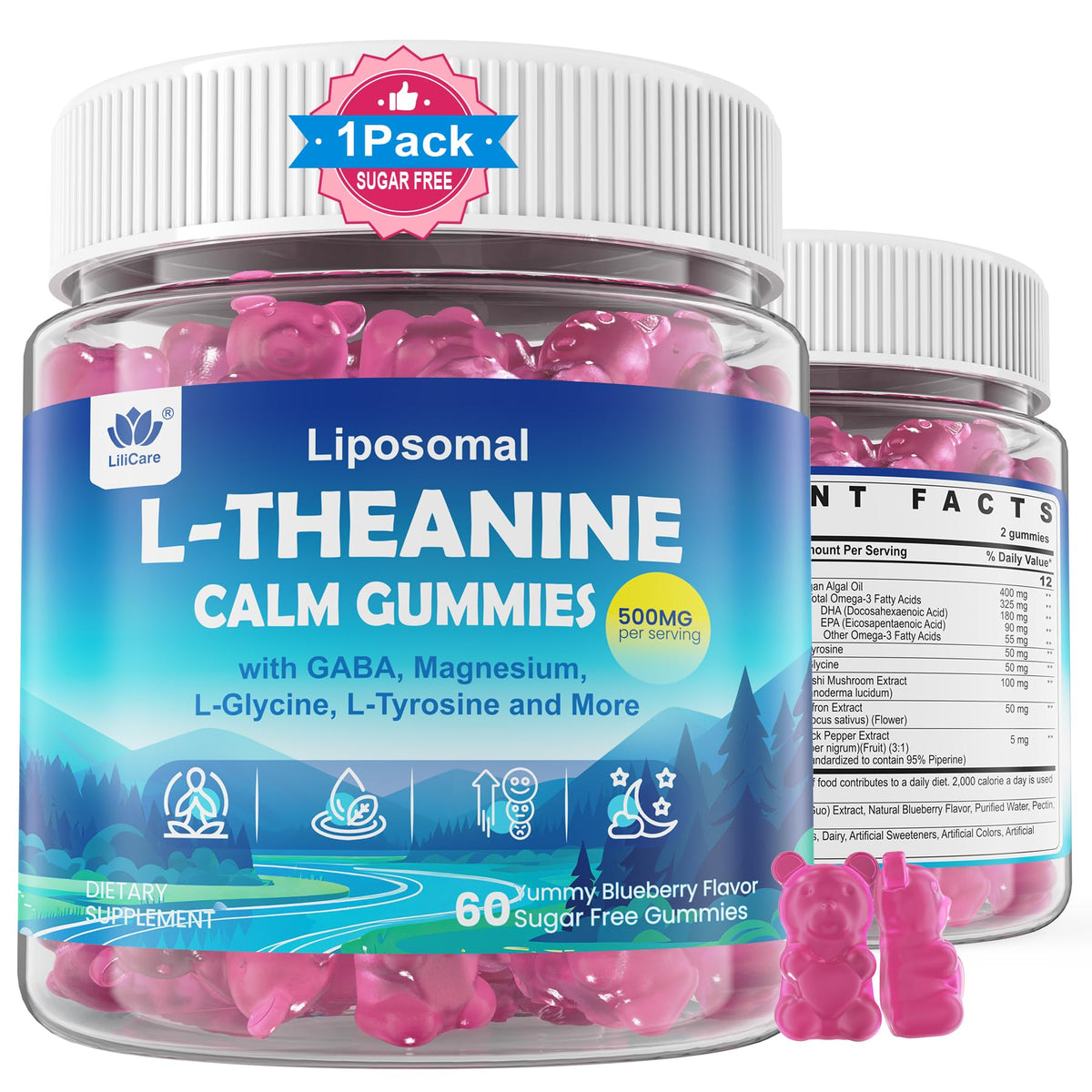 LILICARE envase frontal de gomitas calmantes muestra presentación clara