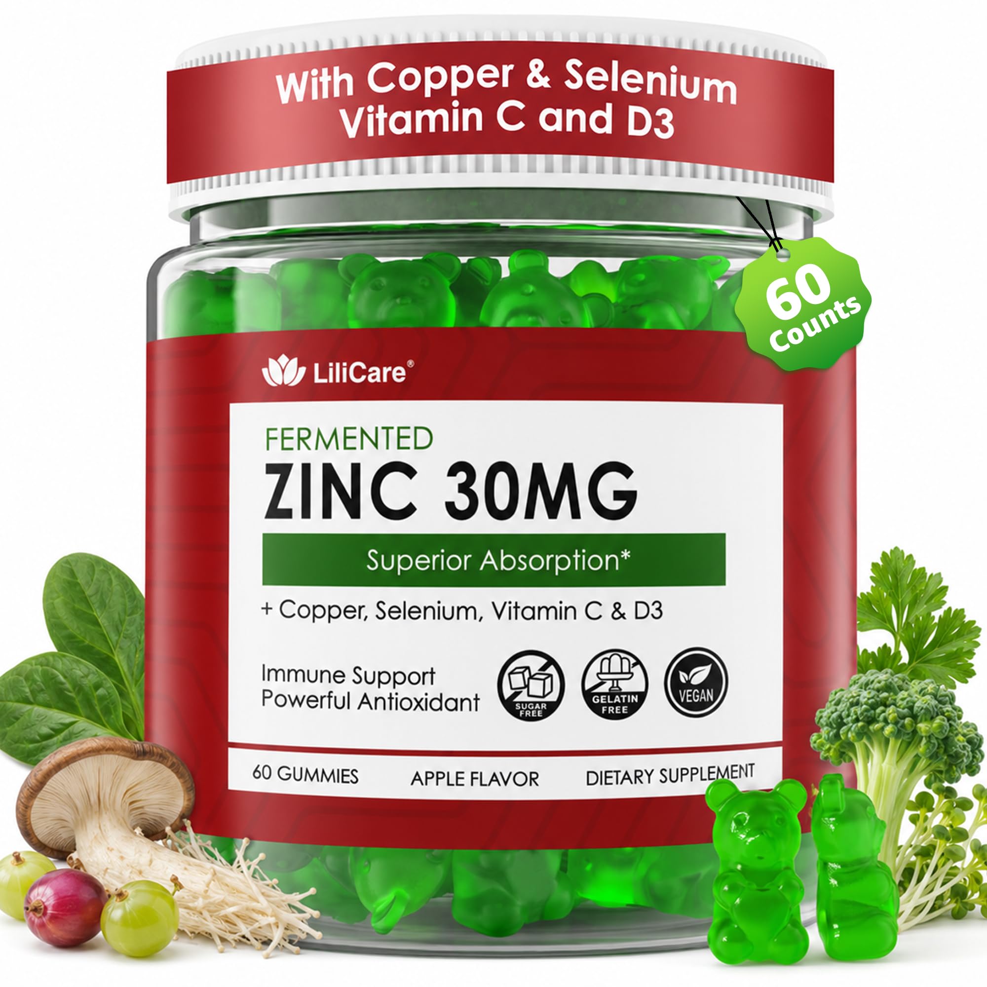 LILICARE empaque frontal mostrando gominolas veganas y beneficios