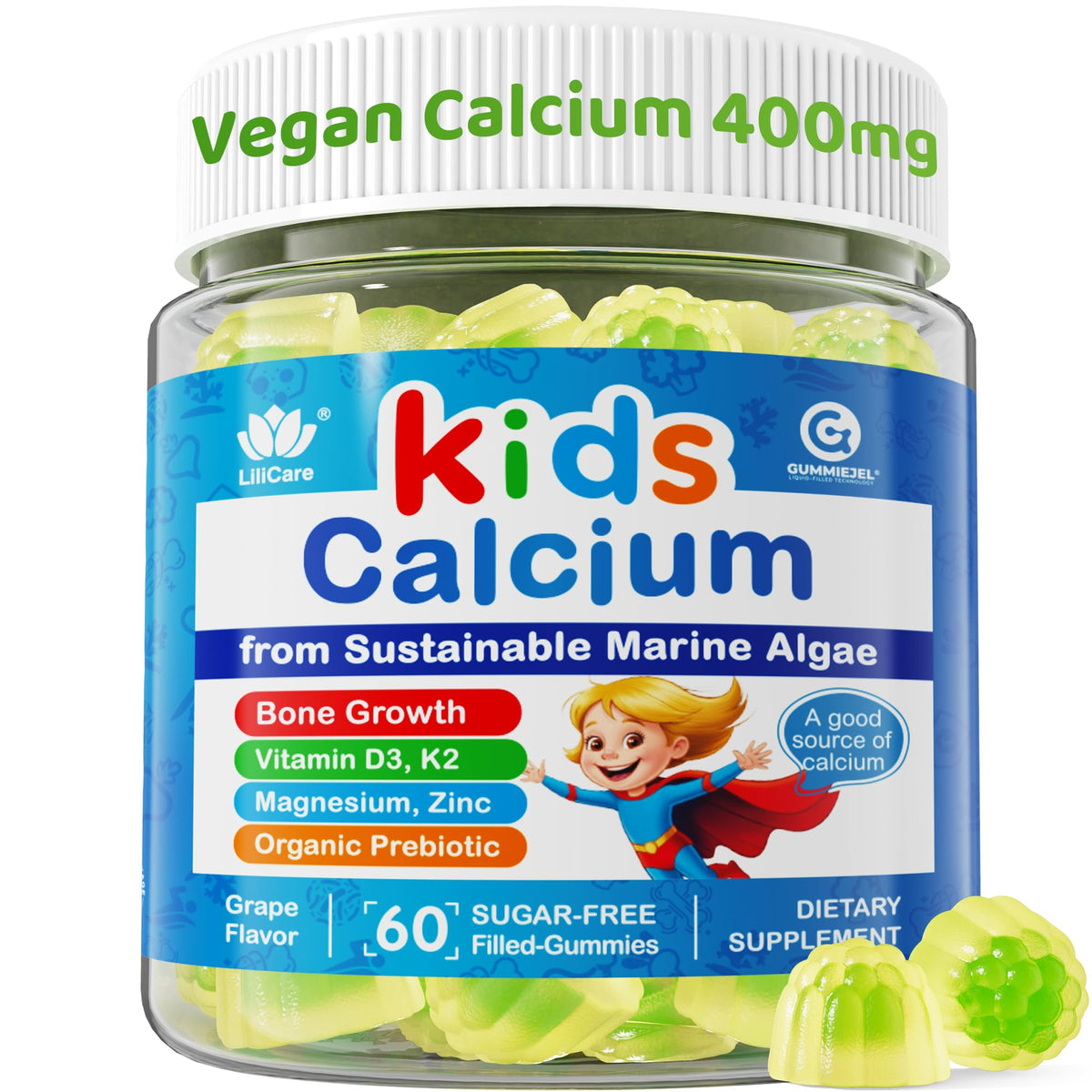 LILICARE envase frontal mostrando 60 gomitas y beneficios para niños