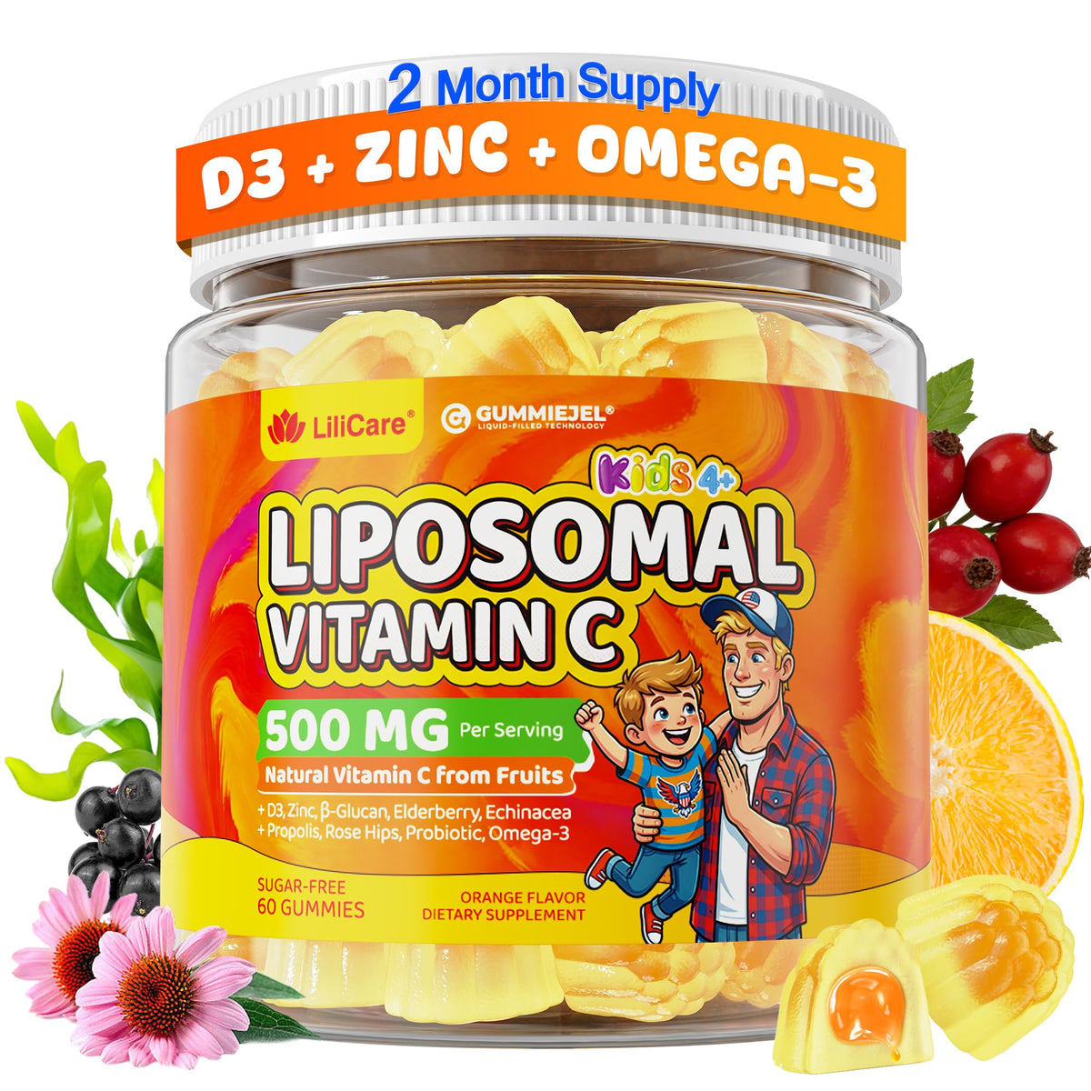 LILICARE envase frontal de gomitas liposomales mostrando presentación y beneficios