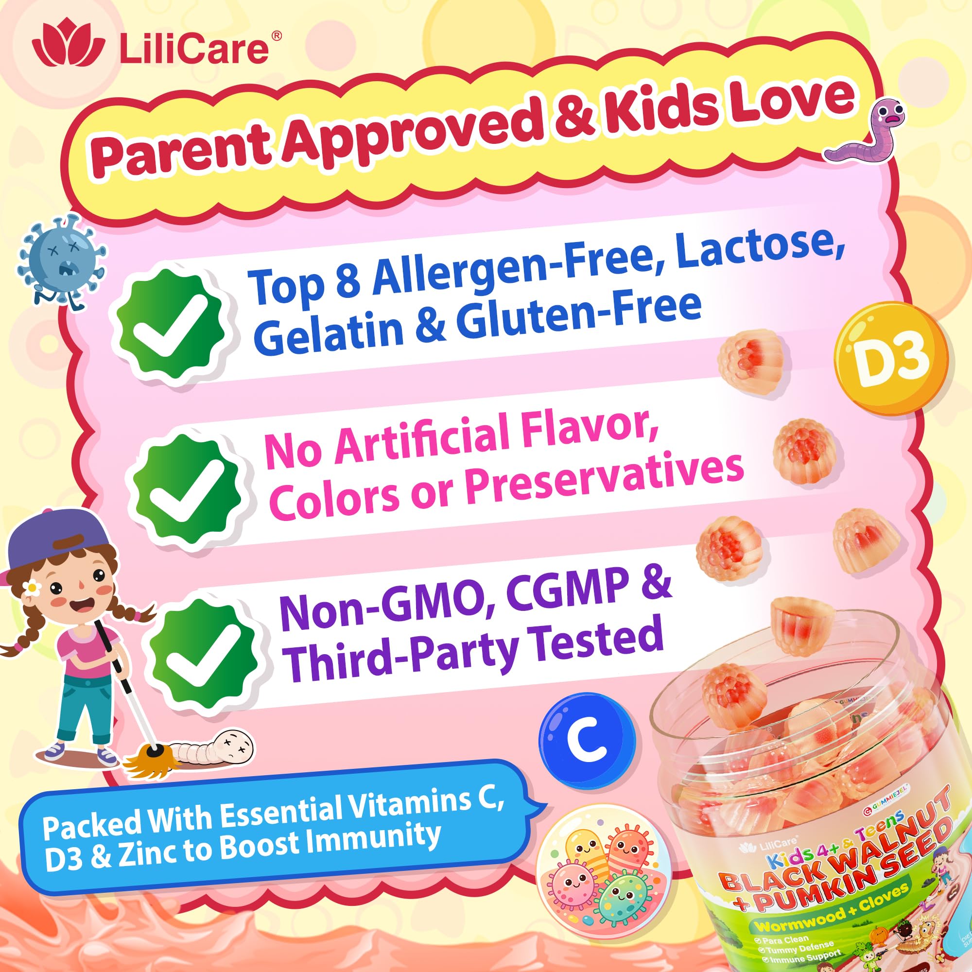 LILICARE sello de pruebas de terceros y calidad en el envase