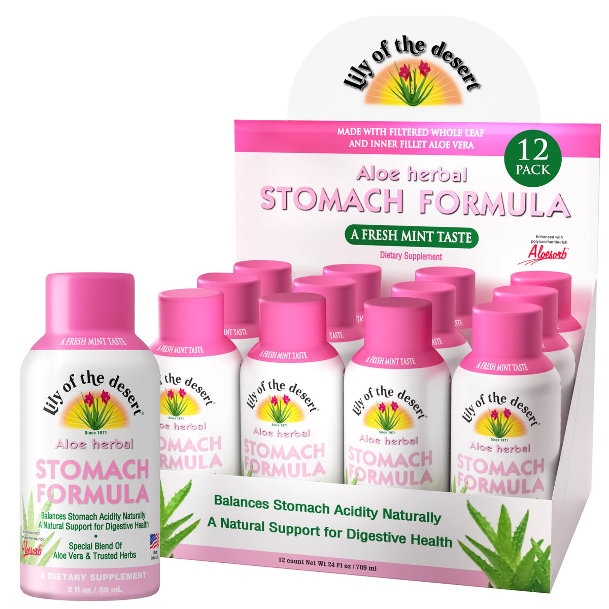 Lily of the Desert pack frontal de shots portátil y orgánico con beneficios digestivos