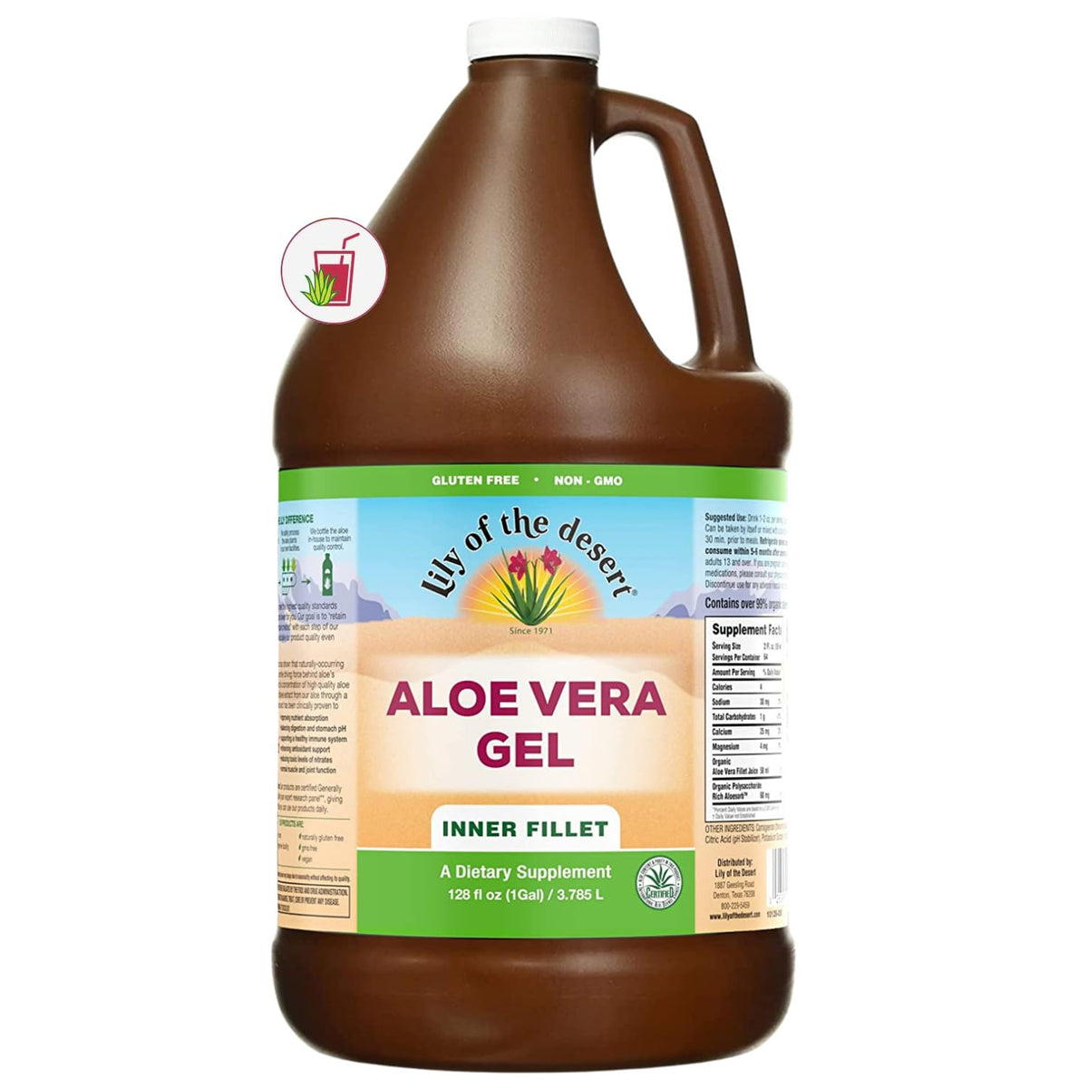 Lily Of The Desert botella frontal 128 fl oz mostrando presentación y volumen