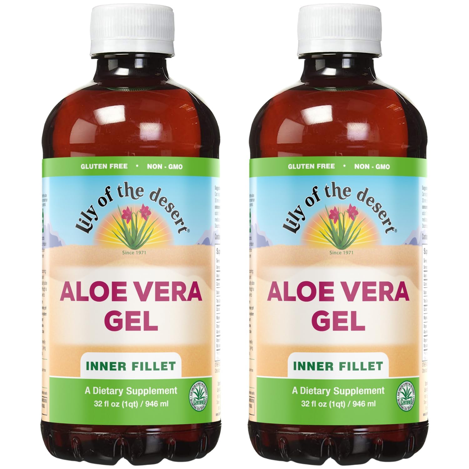 Lily Of The Desert vista frontal del pack de 32 oz que muestra formato y marca, ideal para uso diario