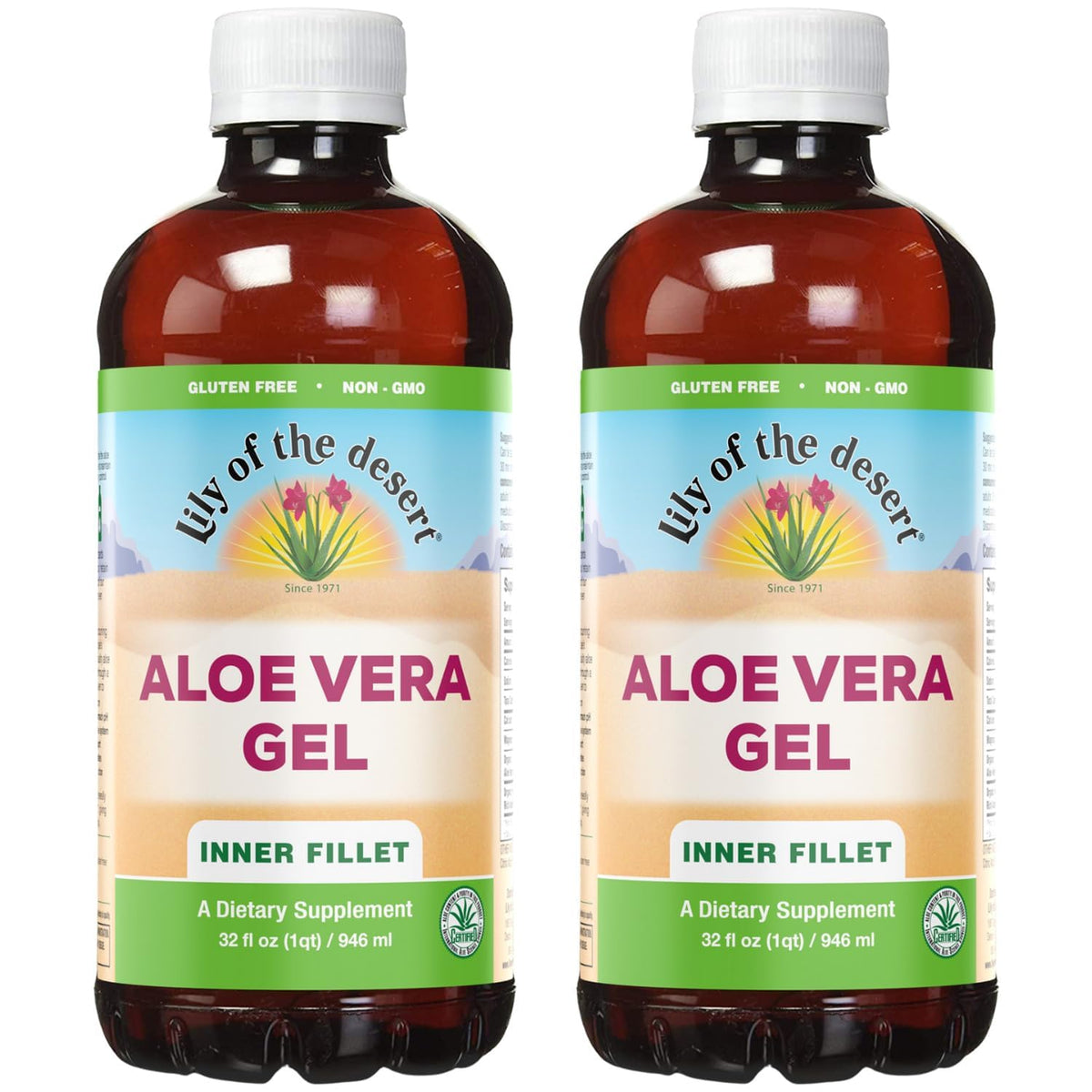 Lily Of The Desert vista frontal del pack de 32 oz que muestra formato y marca, ideal para uso diario