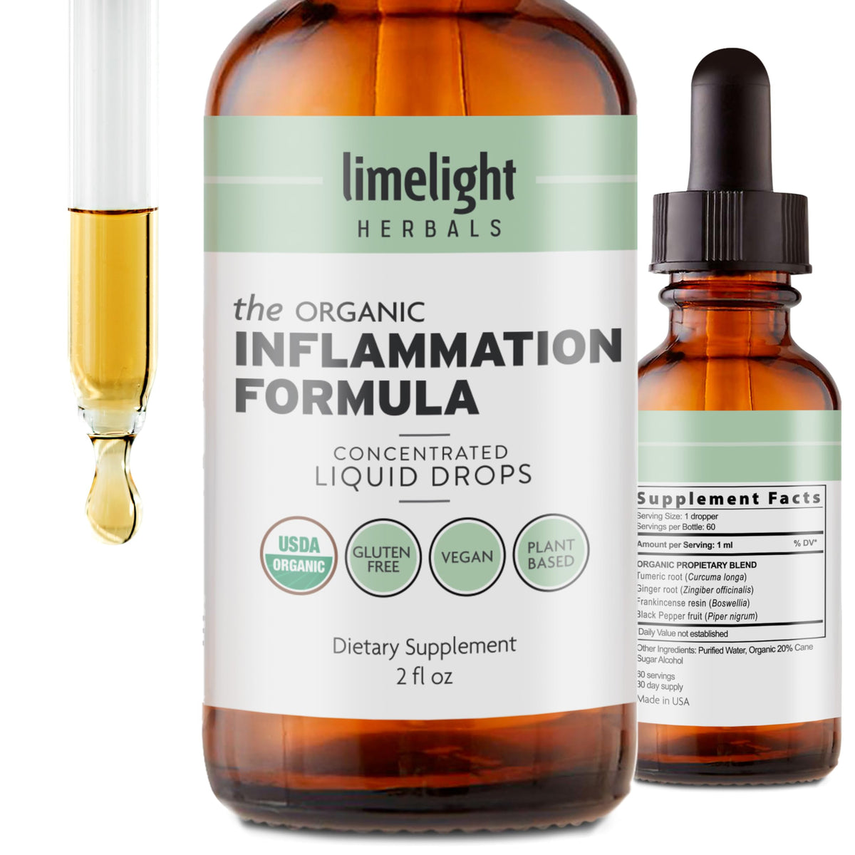 LIMELIGHT HERBALS frente del empaque mostrando fórmula líquida y beneficios