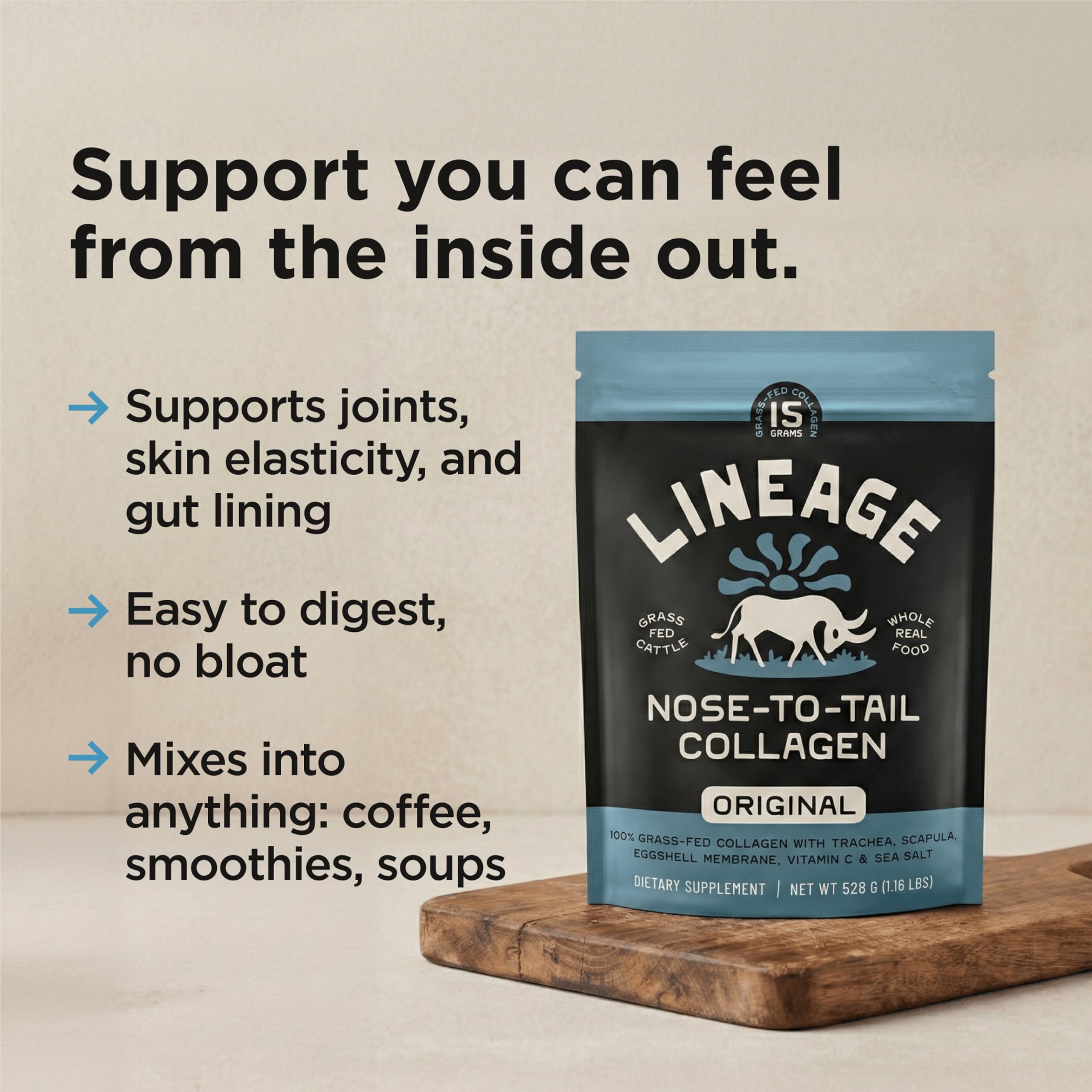 Lineage Provisions polvo disuelto en taza, facil mezcla y sin alterar sabor