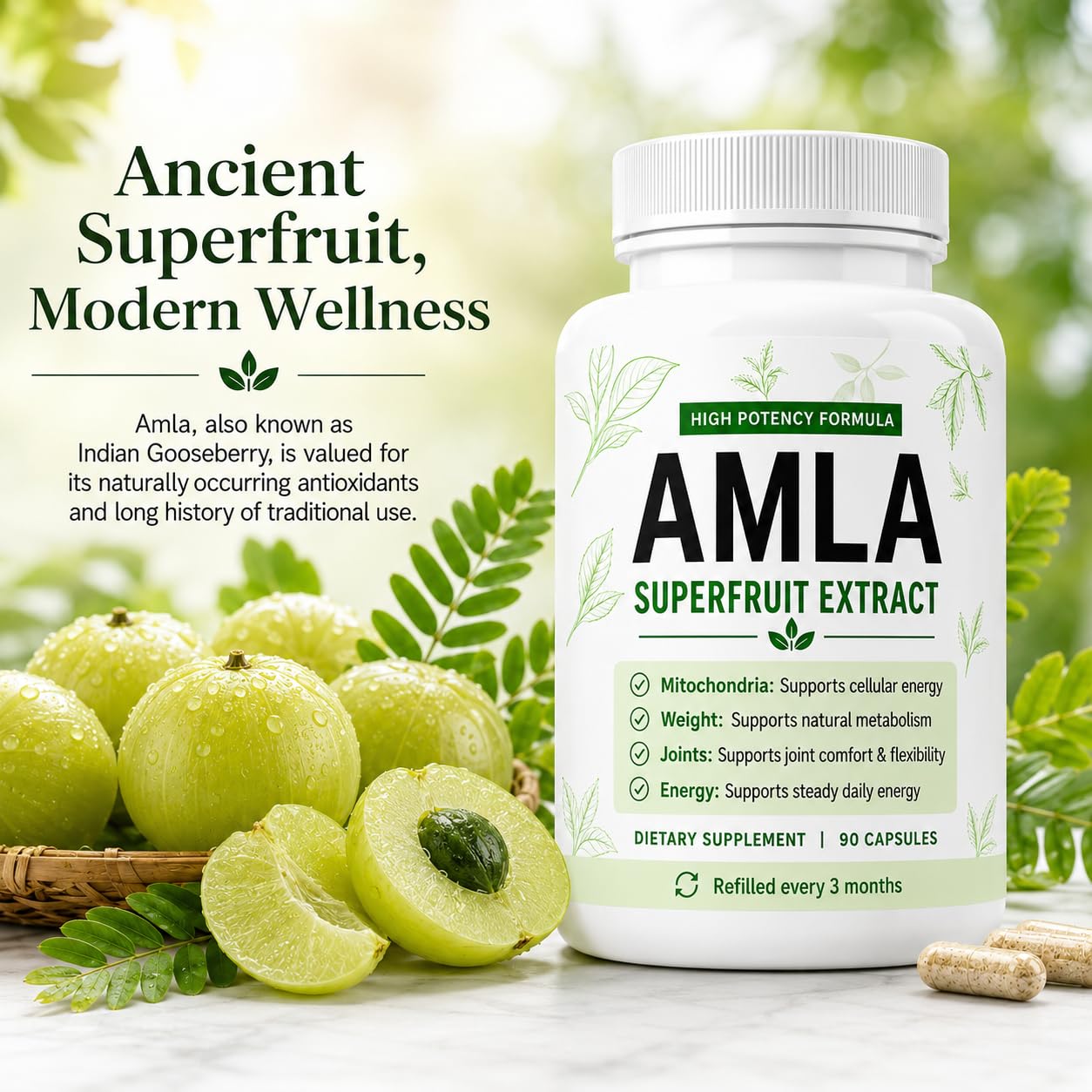 linnavarv collage de amla, ashwagandha, rhodiola y azafrán, destaca ingredientes naturales