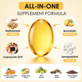 LIOEUBIO collage de ingredientes: nattokinase, serrapeptasa y cúrcuma beneficiando la vitalidad