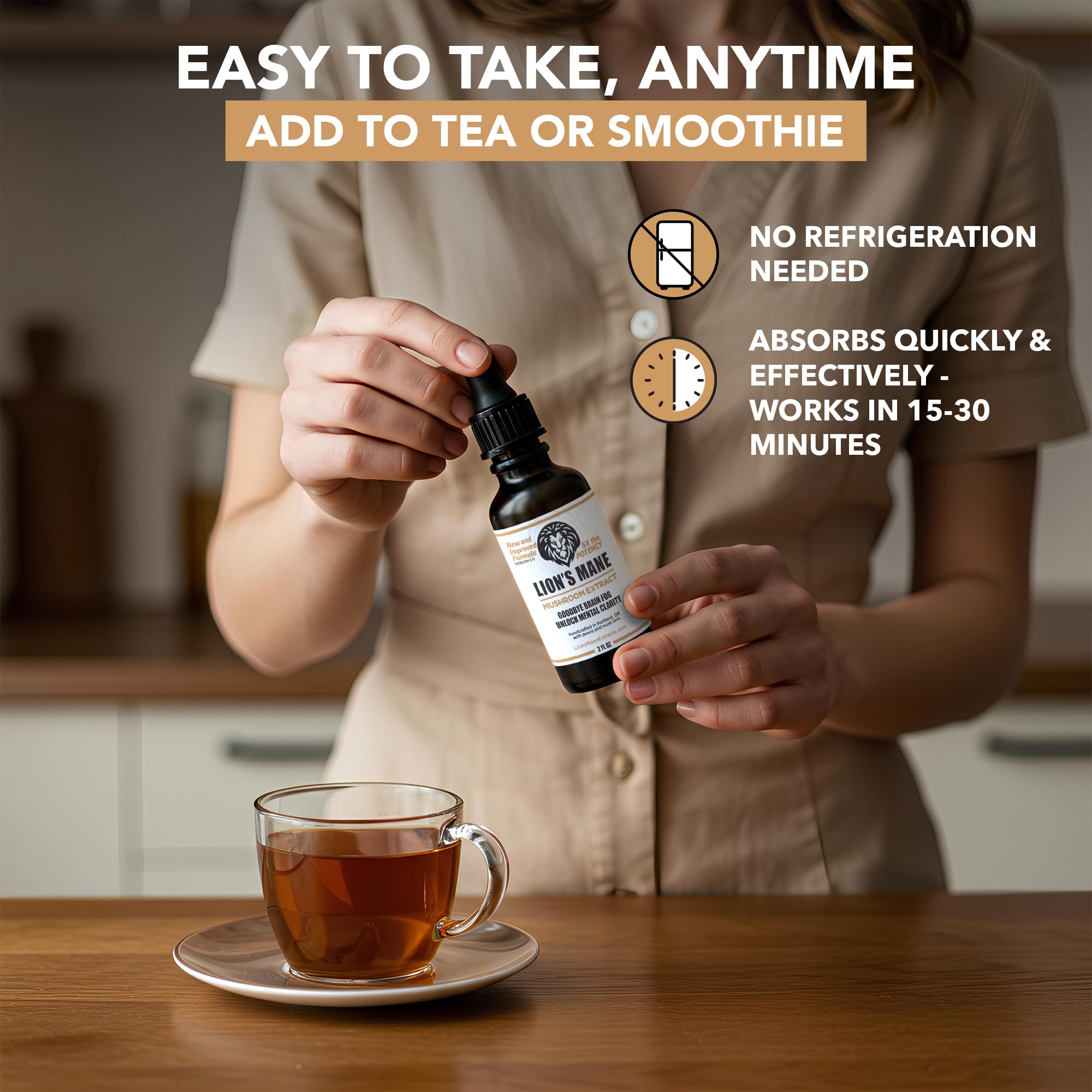 LionsManeExtracts etiqueta con información del producto y pruebas de calidad