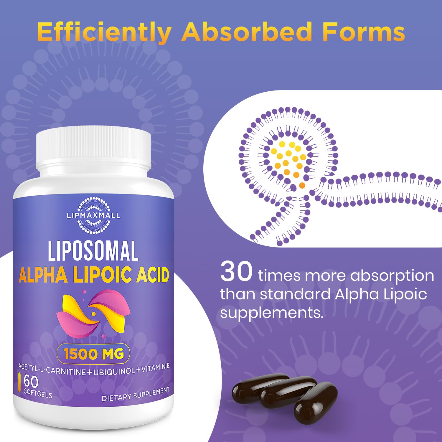 lipmaxmall botella abierta con softgels expuestos destaca contenido por frasco