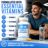 ES Global Brands lipo-bc botella junto a alimentos, sugiere integración con desayuno saludable