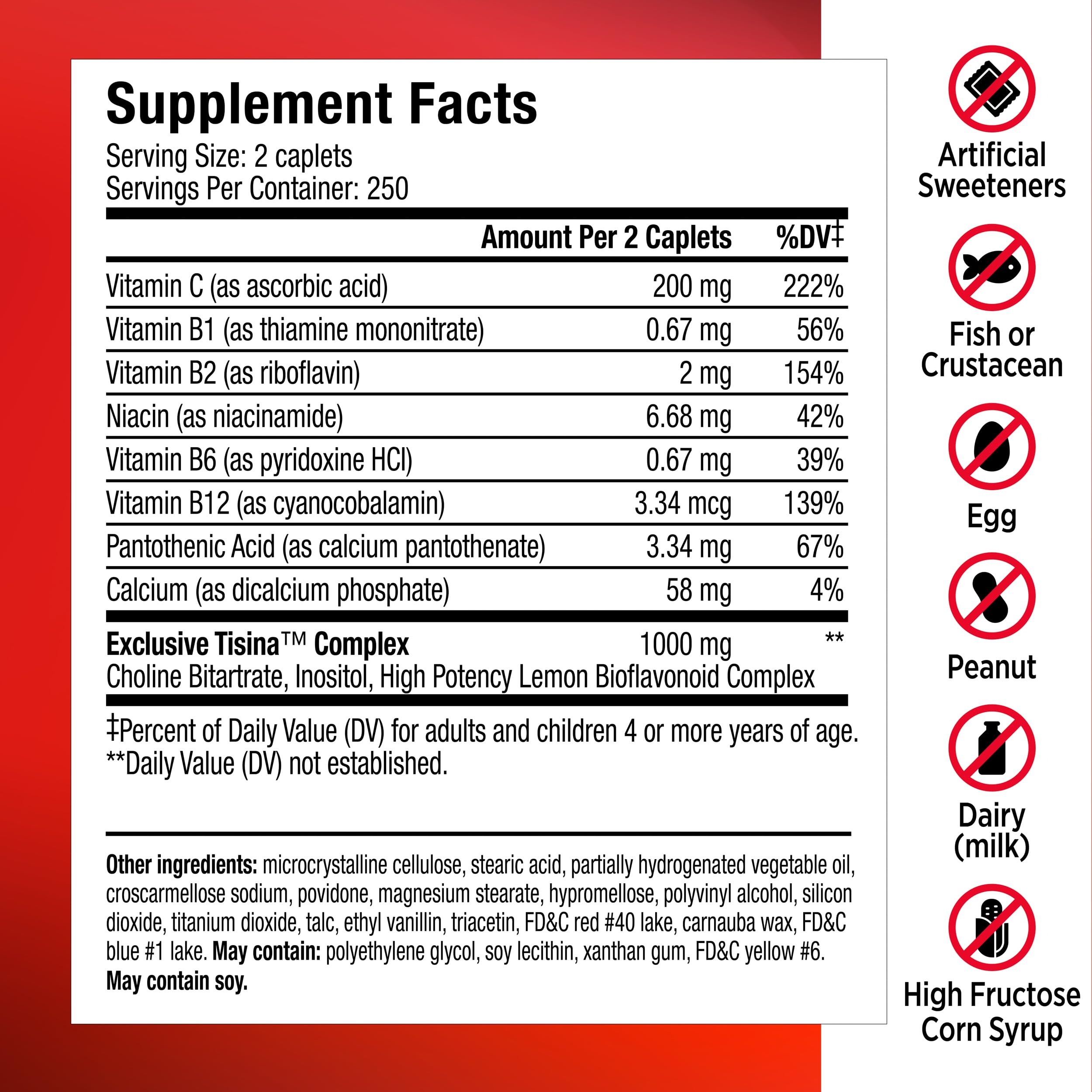 Detalle del sello de garantía Lipo y etiquetas que resaltan vitaminas y bioflavonoides