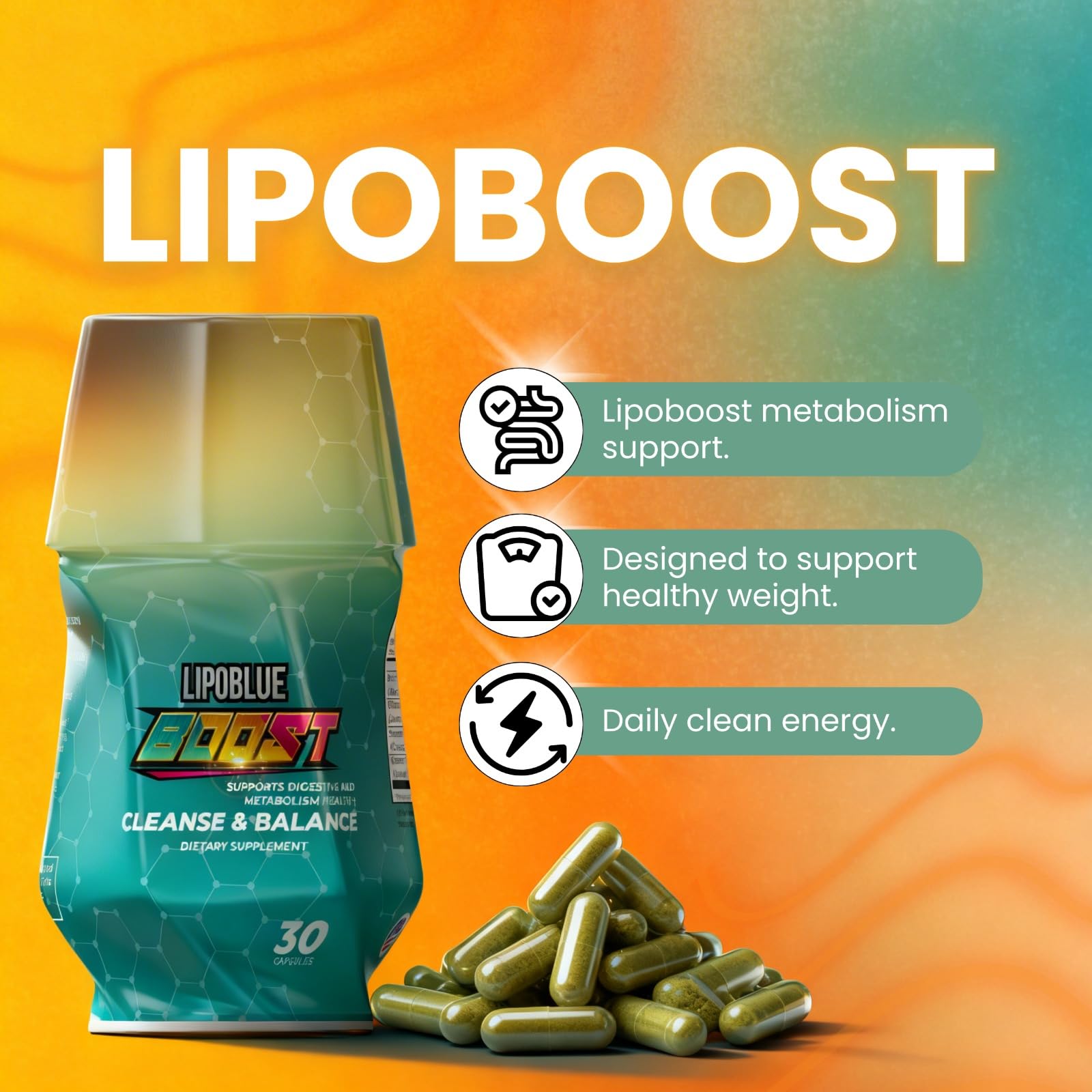 LIPOBLUE BOOST cápsula detalle, textura para fácil ingestión