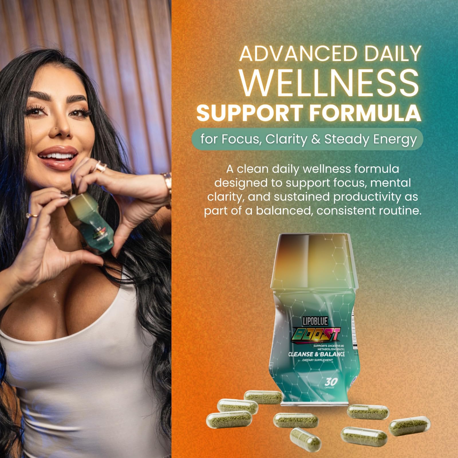 LIPOBLUE BOOST escala en mano, muestra tamaño real