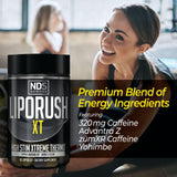 LIPORUSH etiqueta con lista de ingredientes resaltando C3G y L‑carnitina