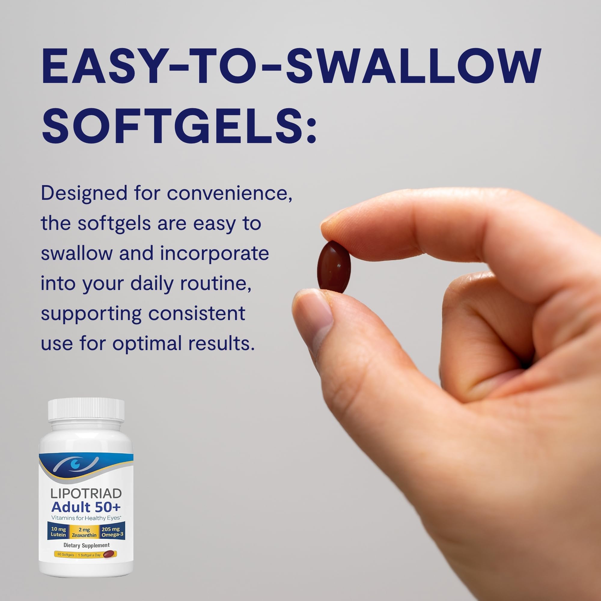 Lipotriad primer plano de una softgel destacando su recubrimiento entérico y fácil ingestión