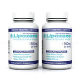 Lipozene frascos frontales pack Mega mostrando etiqueta y beneficio de saciedad