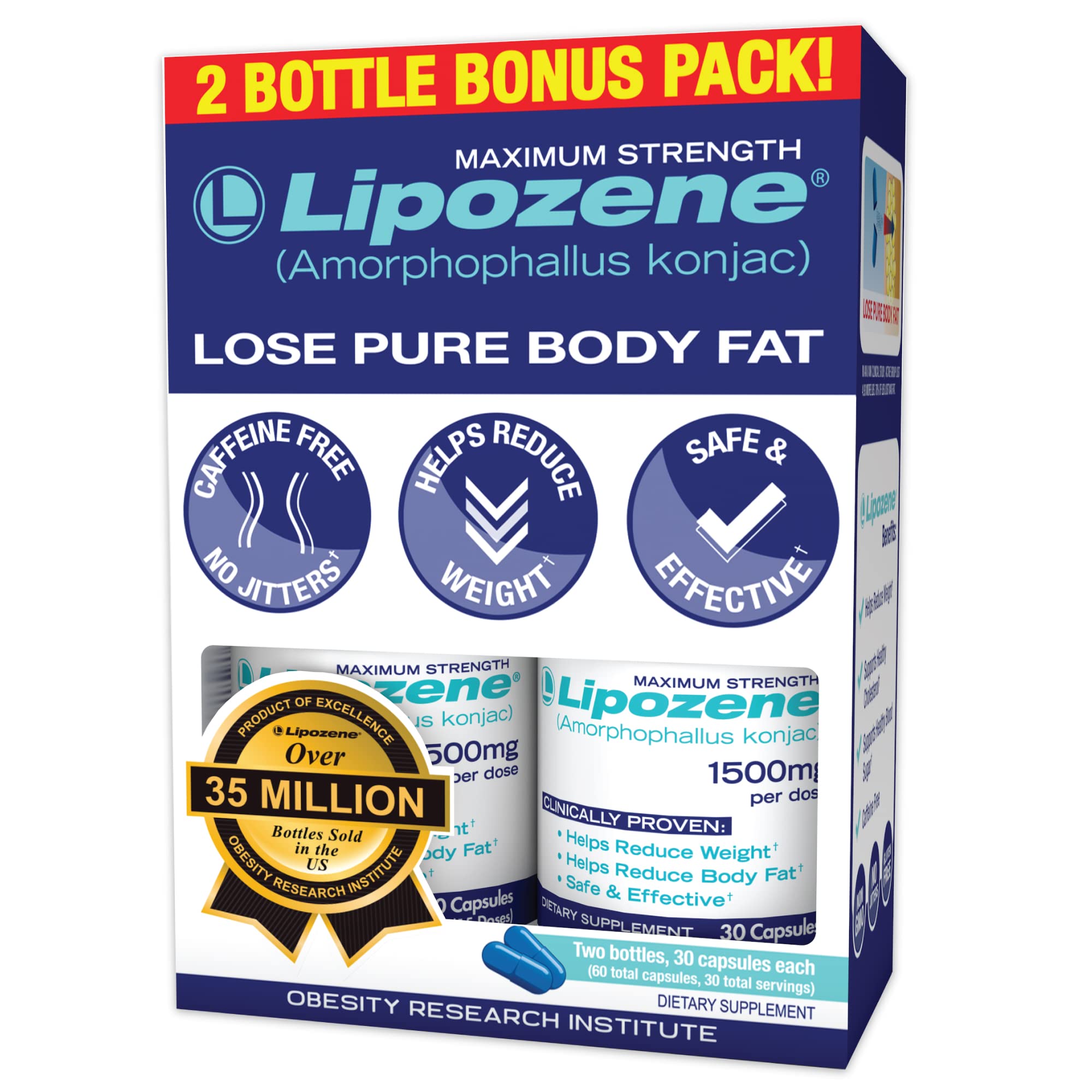 Lipozene frontal del envase mostrando presentación de dos frascos y beneficio de control de apetito