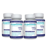 Lipozene frontal del envase mostrando cuatro frascos y beneficios visibles
