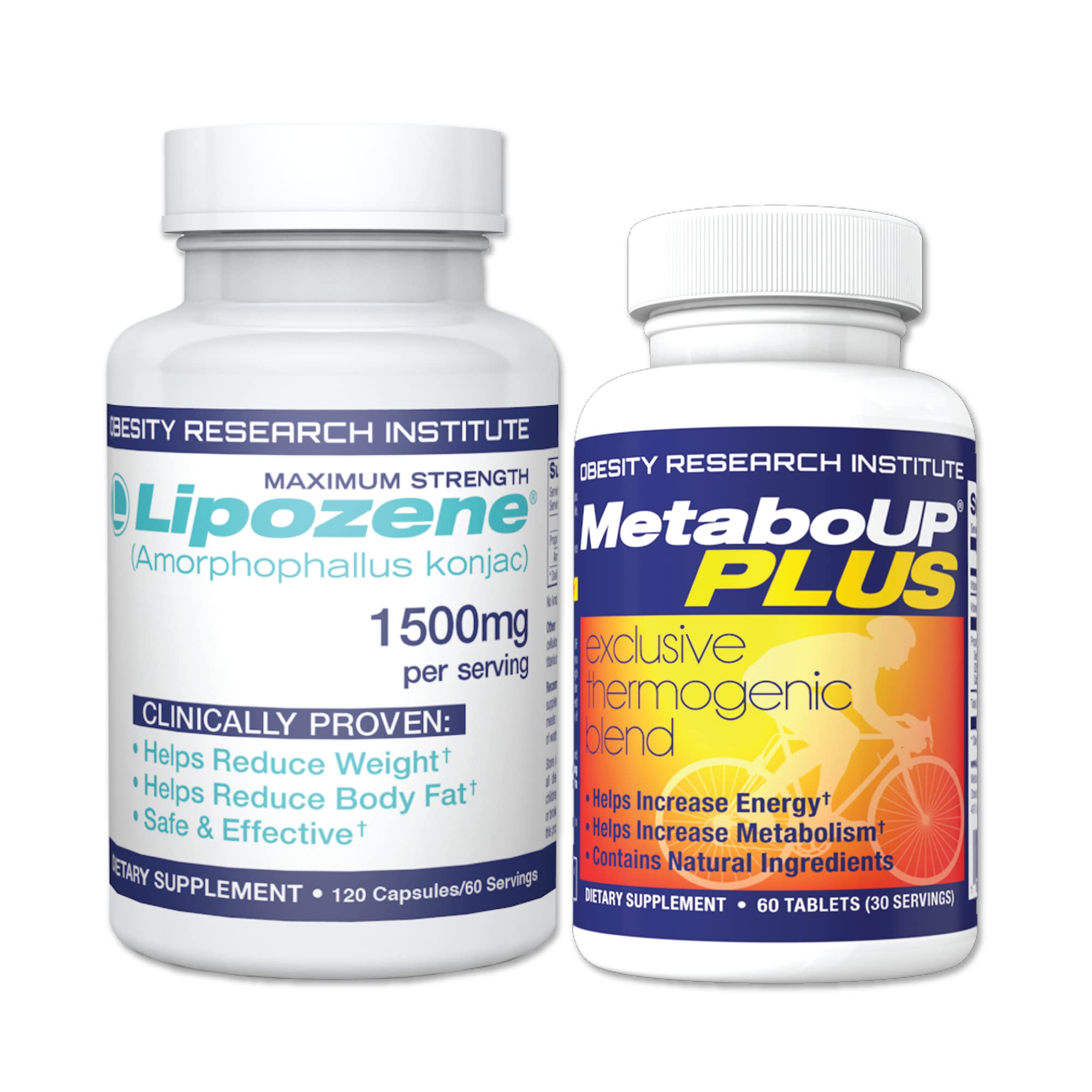 Lipozene pack frontal mostrando ambas botellas y beneficios visibles